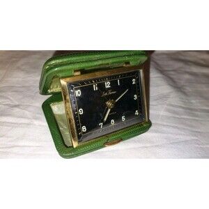 Vintage Seth Thomas Travel Alarm Clock Mechanical  German Leather Case 7 Jewel